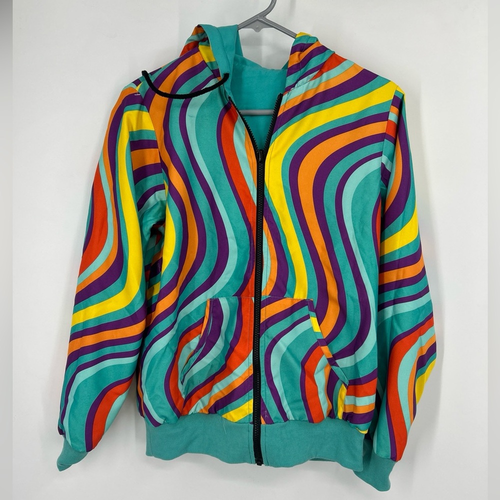 loudmouth golf ladies  reversible 70s psychedelic print hooded windbreaker Sz S